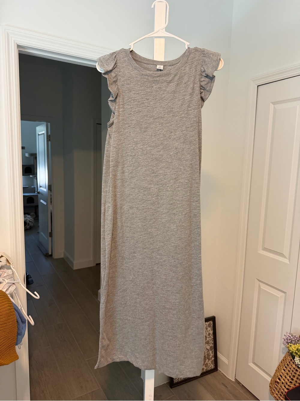 Old Navy Heather Gray Ruffle Sleeve Maxi Dress